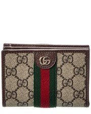 Gucci Ophidia Small Gg Supreme Canvas Leather Card Case Women's Beige