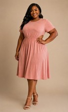 White Birch Women’s Plus Size Waist Defined Knit TShirt Dress Key Hole Cutouts