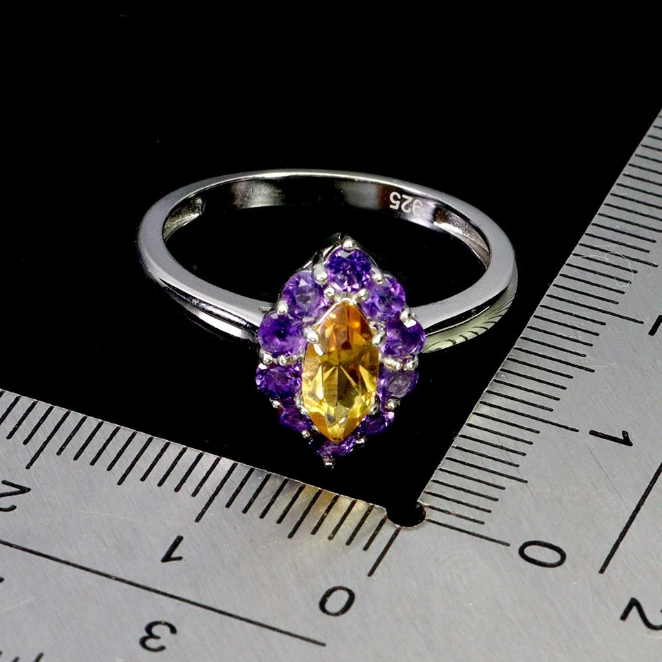 Anillo de plata esterlina 925 marquesa citrino amatista piedras preciosas sin tarifas de importación de EE. UU. Foto 3 de 4