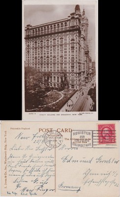 Postcard New York City Trinity Building and Broadway 1925