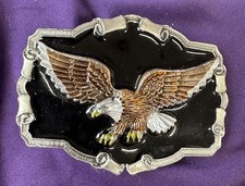 Vintage 1983 BALD EAGLE BELT BUCKLE Enamel On Pewter Great American Buckle Co