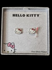 Hello Kitty Fine Silver Plated Earrings Studs Gift Box NIB