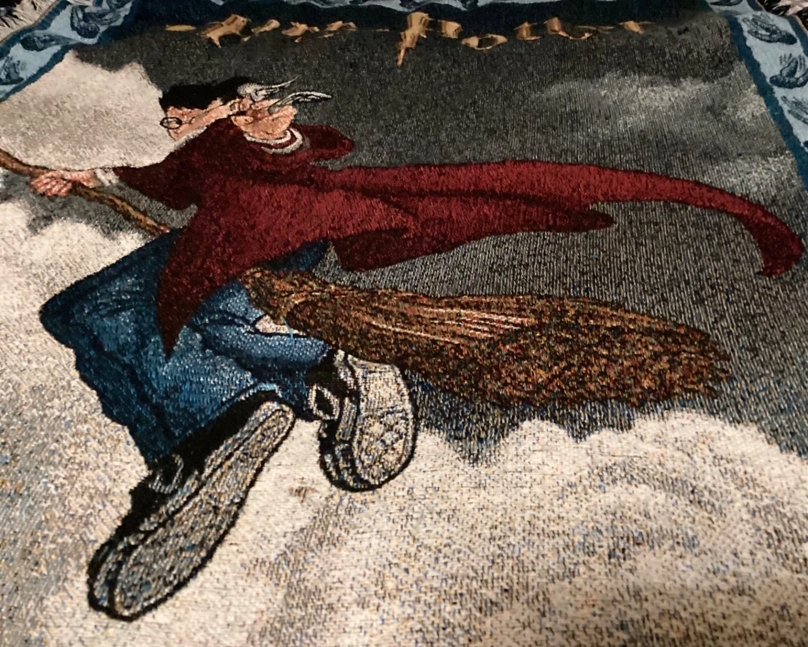 Vintage Harry Potter Throw Blanket Quidditch Hand Woven Fringed Warner Bros 2000