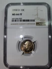 TONED 1958D Silver 10C NGC ROOSEVELT DIME MS66 FULL TORCH!!