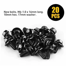 20x Car Screw Bolts Body Fender Fastener M6-1.0x 16mm Long- 10mm Hex-17mm Washer