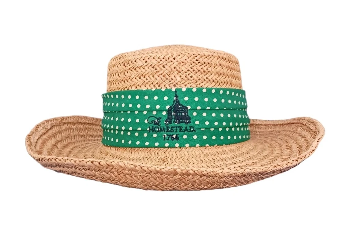 Summer Rules Firethorn The Homestead 1766 Women's Straw Sun Hat Green Bow Beach