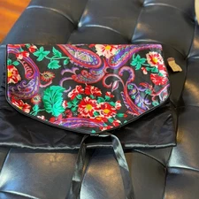 Vintage Black Satin Floral Paisley Roll-Up Travel Pouch