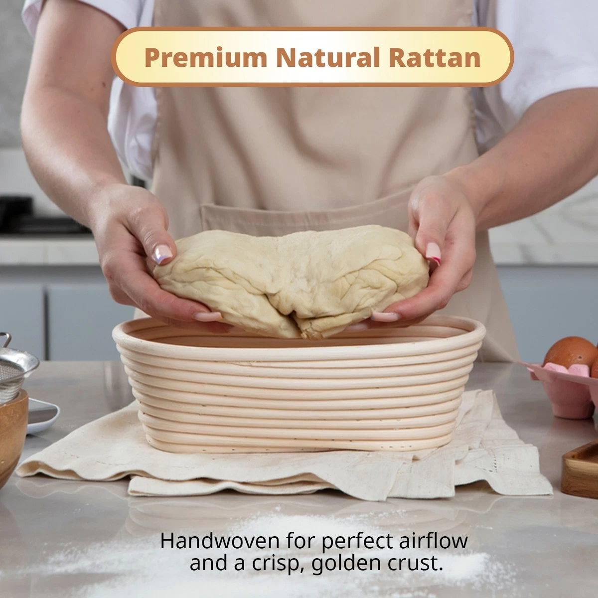 Homiely Brot Gärkörbe Set 20,5/24,5 cm Banneton Sauerteig Probierkorb