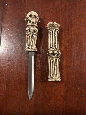 Skull & Bone Resin Handle Dagger w/ Sheath, Stainless Steel