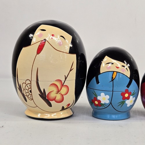 Set Of 4 Japanese Kokeshi Wooden Nesting Dolls In Floral Kimono Matryoshka Decor - Imagen 2 de 21