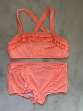 NWT Janie And Jack Girls Size 10 2-piece Swim Set Polka Dot Ruffle Neon Peach