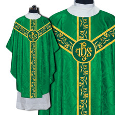 Green Traditional Gothic Chasuble Vestment with Embroidered Y-type Orphrey