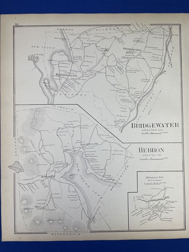1892 BRISTOL, NH Map ~ Town Residents, Property Owners Bridgewater, Hebron NH - Picture 12 of 18