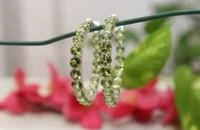 Round Lab Created Green Peridot Women's Hoop Earrings 14K White Gold Plated