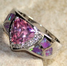 SILVER Elegant Pink Fire Opal  Pink Kunzite Ring Size 6, WR40701