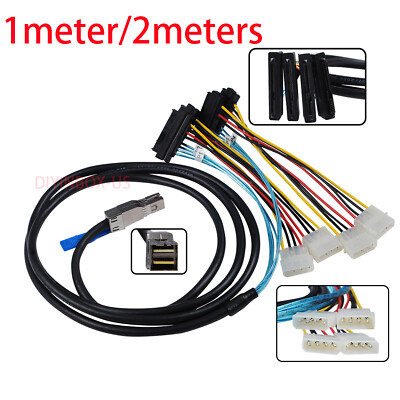 100cm/200cm SFF-8644 to 4X SFF-8482 Mini SAS Internal HD w/IDE Power Cable 1M/2M
