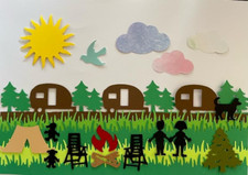 SUMMER CAMPING FUN SILHOUETTE DIE CUT/ CUTS SCENE, HAND MADE -22pc KIT