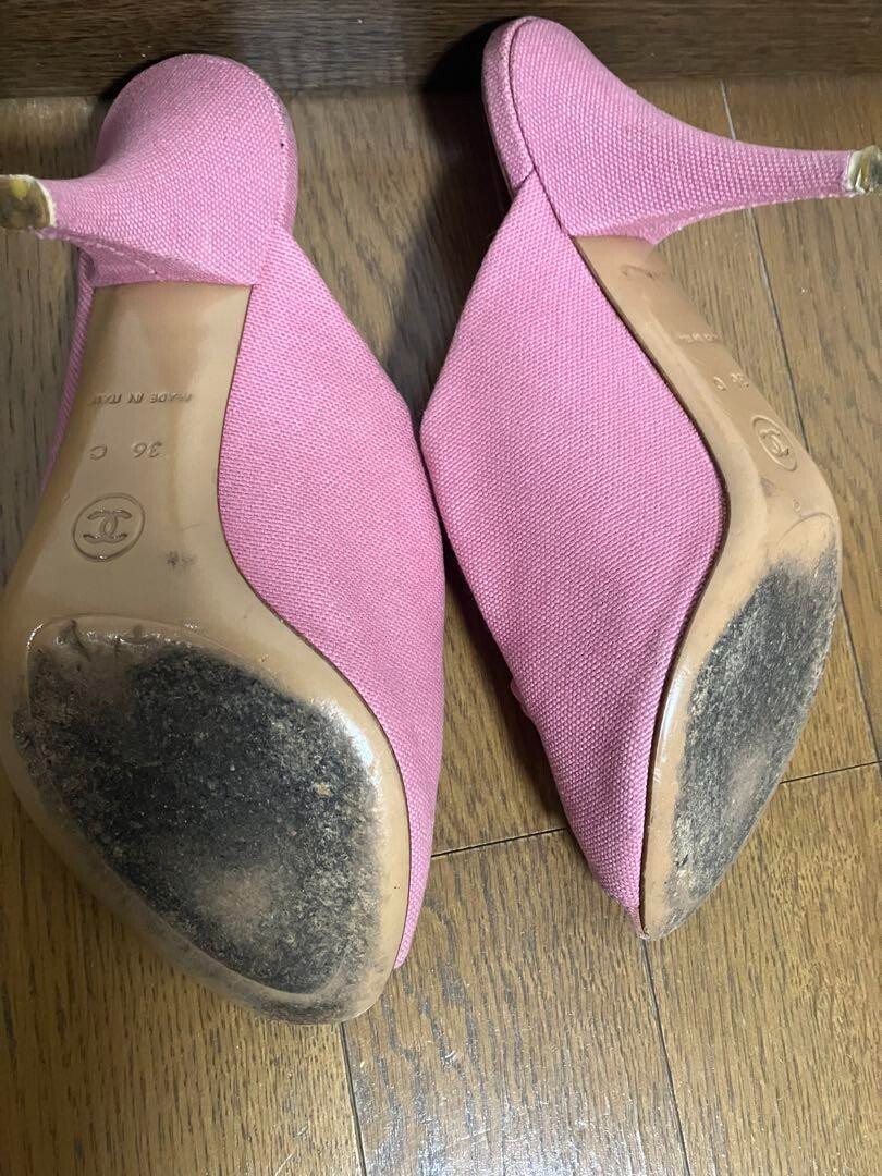 Chanel Sandals Mules Heels Coco Mark Pink Canvas Size 36 US About6