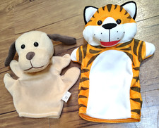 Lot 2 Hand Puppet Plush Melissa Doug Tiger Oriental Trading Company Tan Dog