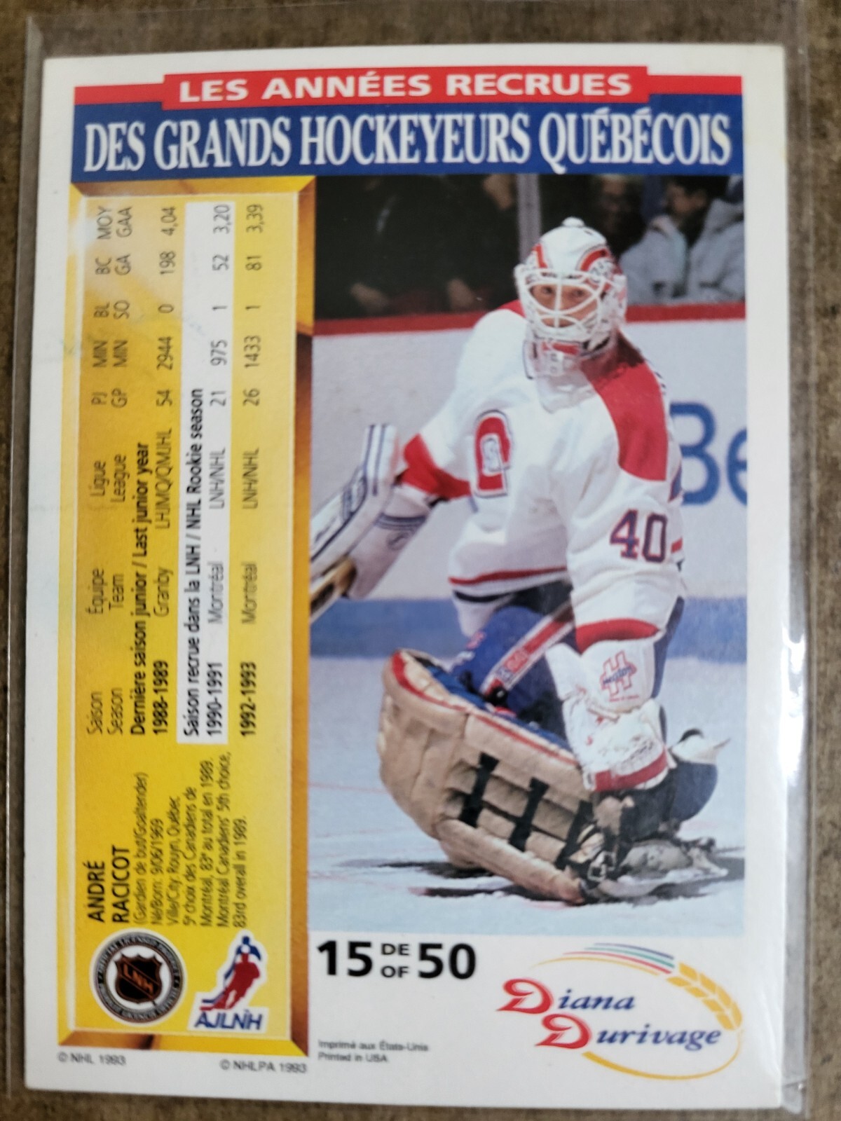 1993-94 Durivage Score # 15 ANDRE RACICOT MONTREAL CANADIENS | eBay