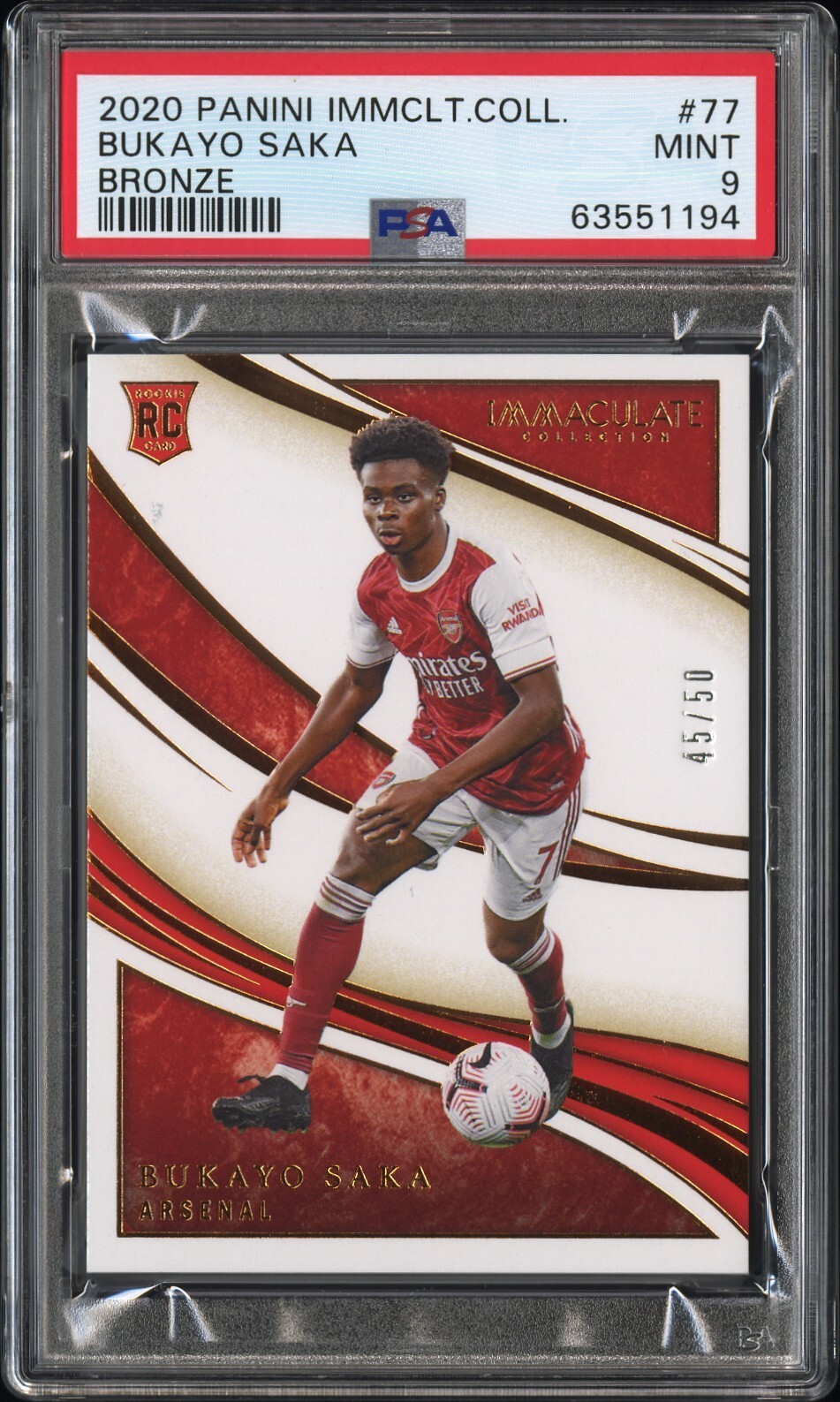 BUKAYO SAKA PSA 9 2020 PANINI IMMACULATE | BRONZE [#45/50] ARSENAL ROOKIE RC