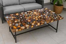 Wild Agate Center Dining Table | Handmade Gemstone Tabletop | Natural Agate slab