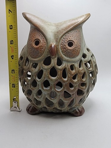 Battery Operated Tea Light Owl Ceramic TESTED WORKS 7"H - Picture 8 of 8