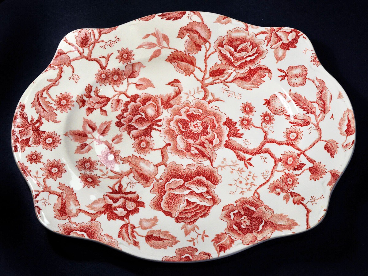 JOHNSON BROS ENGLAND RED ENGLISH CHIPPENDALE SERVING PLATTER PLATE 12