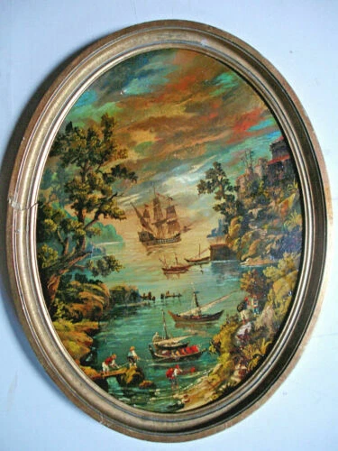 Peintures du XXe siècle et contemporaines huiles encadrés en paysage marin, bateau, pour expressionnisme