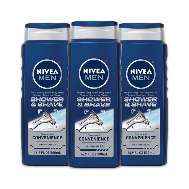NIVEA Men Shower & Shave 3in1 Body Wash Shower, Shampoo and Shave