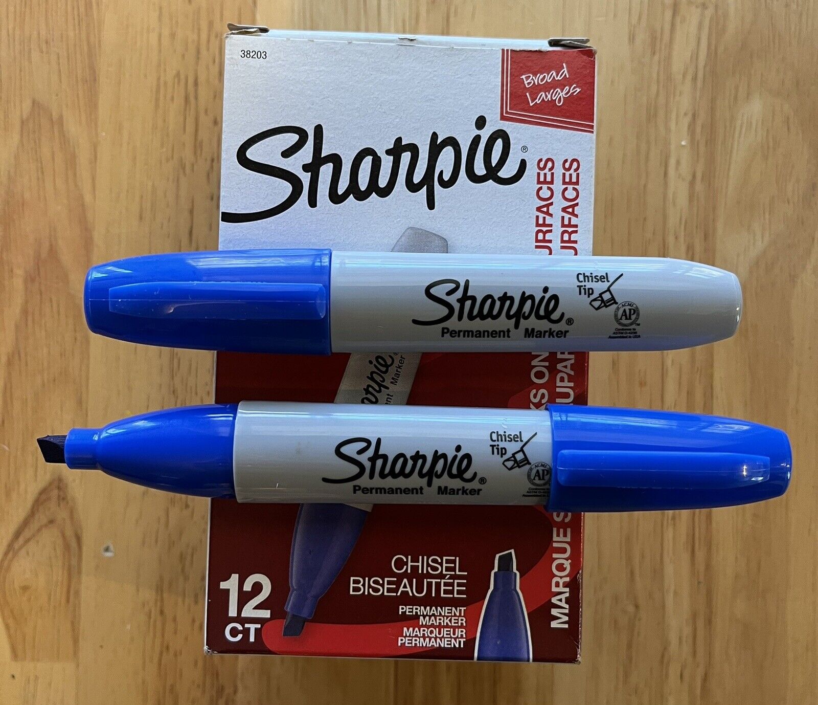 One (1)- Box of 12 SHARPIE Permanent Markers Blue Chisel Tip 382
