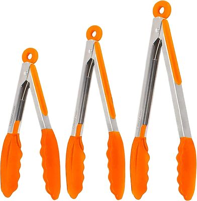 Silicone Kitchen Tongs for Cooking with Tips, Heat Resistant Orange 