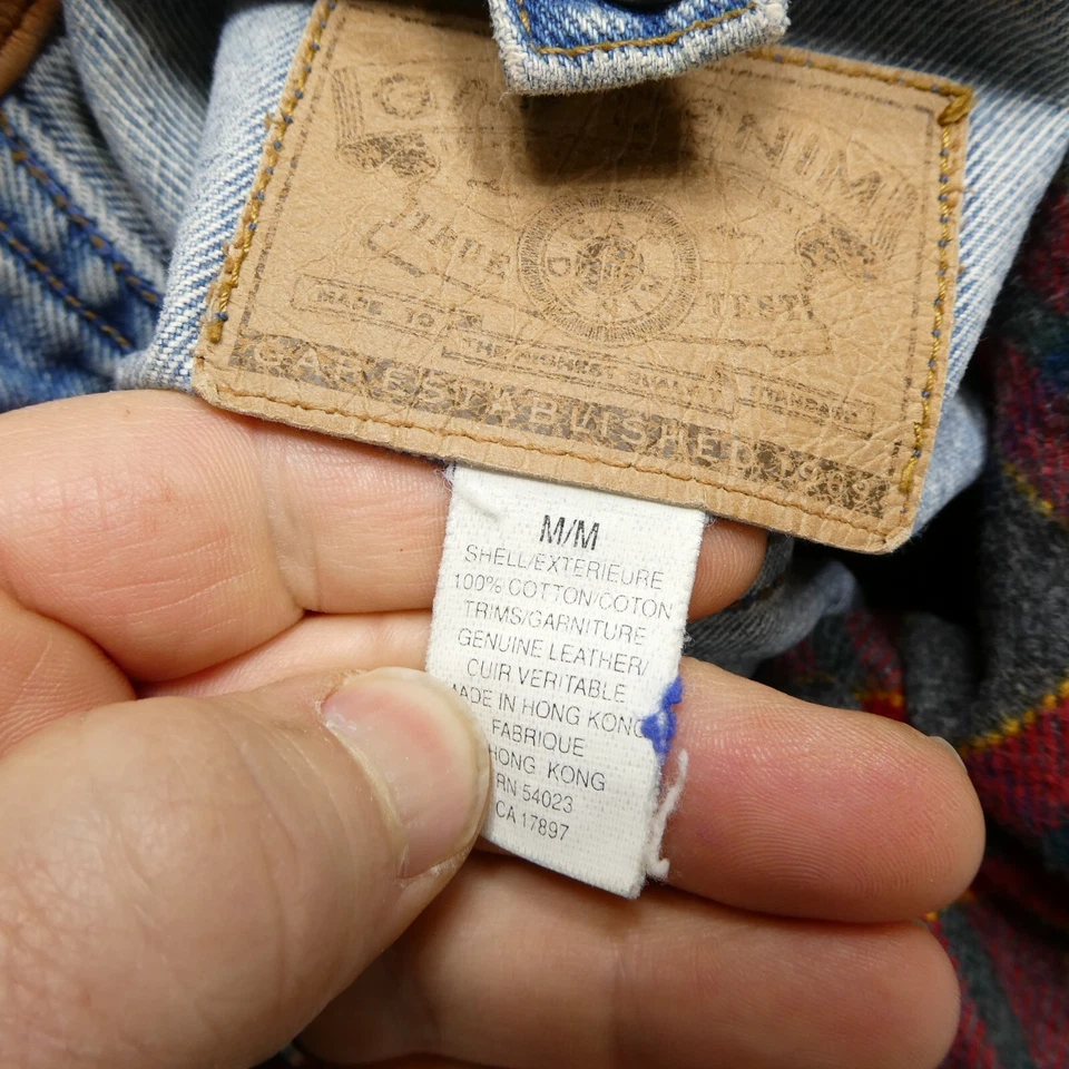 Vintage GAP Trucker Jacket Youth Size M Blue Wool Blanket Lined Leather Collar - Image 4 of 4