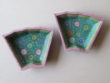 PAIR OF CHINESE ENAMELED YI XING, ZISHA, YIXING SHAPED DISHES ----- 19TH CENTURY