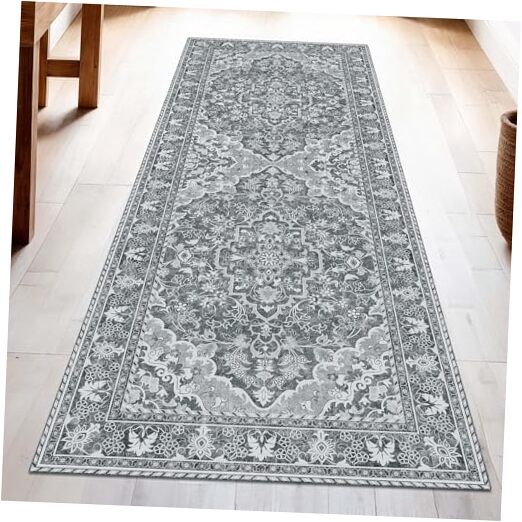 Non Slip Washable Runner Rug 2.5x10 Feet in Light Grey