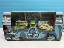 1/64 GREENLIGHT VOLKWAGEN CAMO 5 CAR SET 2 BEETLES 2 SAMBA BUSES & 1 VAN READ