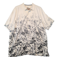 Tommy Bahama XL Original Fit Silk Camp Shirt Embroidered Leaf Print Black Whit