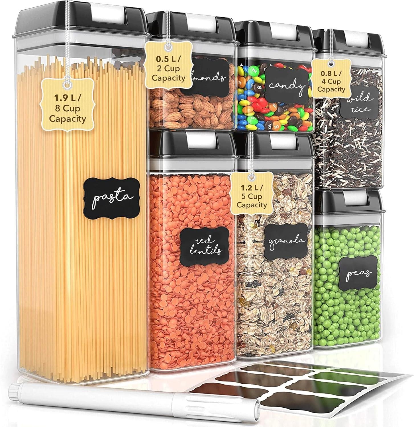 7Pc Airtight Food Storage Container Set Clear Kitchen Pantry Canisters