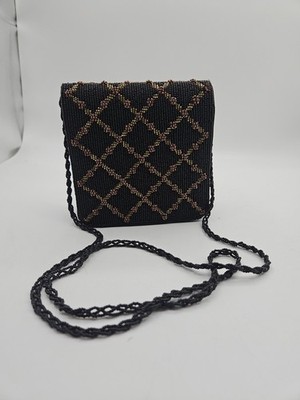 Vintage La Regale Beaded Art Deco Evening bag Gold Black Hard Case, Not Perfect