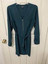 Woman's M Express Belted Green Dress-knee Length