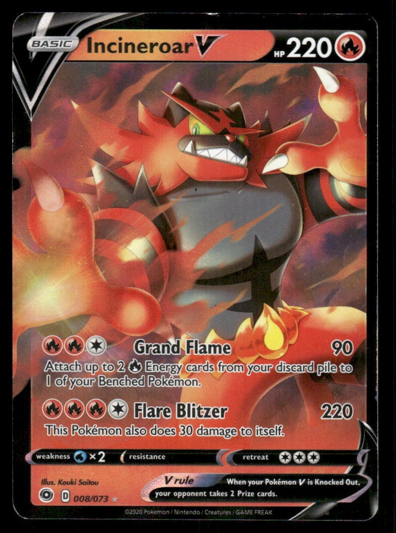Incineroar V Champion's Path Full Art Ultra Rare Pokémon Card 008/073 (NM)