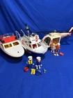 Vintage Playmobil Lot 3599 Coast Guard 3498 Cabin Cruiser 3789 Rescue Helicopter