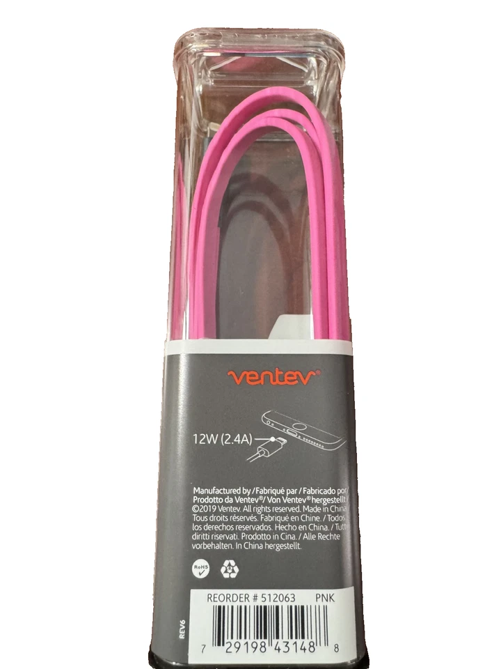 Ventev ChargeSync Lightening Flat Cable Tangle-Free - 3' - Pink - Image 3 of 3
