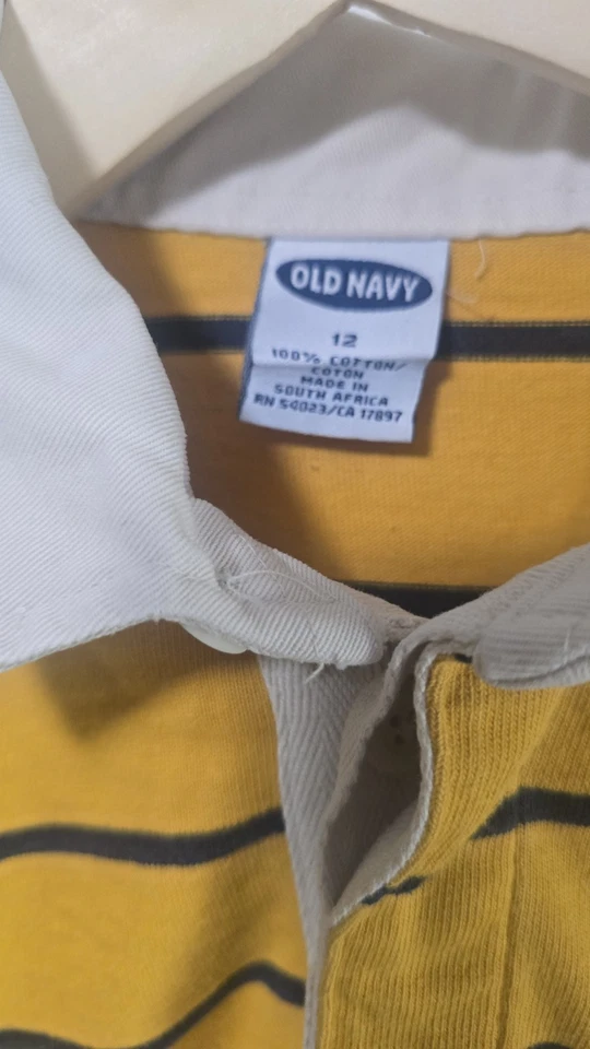 Boys Striped Rugby Polo Shirt sz 12 Old Navy Long Sleeve Cotton Vintage  - Image 3 of 4