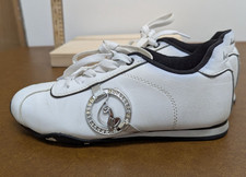 Baby Phat Tennis White Leather Sneakers W/ Crystal Logo Accent Size 5.5 US