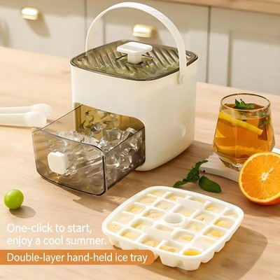 48 Icecube Maker with Easy Press Lid,Double -Deck PortableIce Cube Tray
