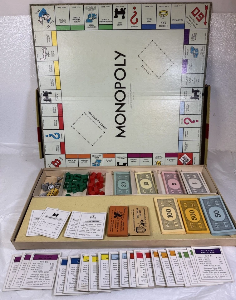 Juego Monopoly 1954 vintage caja amarilla fichas de madera incompletas. Ver descripción. Foto 2 de 4