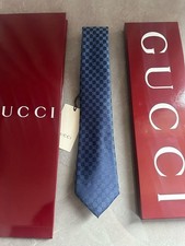 Gucci Tie Mens 100 Silk Blue GG interlocking pattern logo Full Packaging