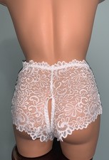 NEW SHEER XL Panties Crotchless SOFT Stretch Lacy Panties 3 Satin Bows See Thru