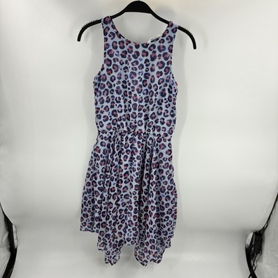 H&M Girls Blue Pink Leopard Print Hi Low Hem Dress Sleeveless Size US 12-13Y